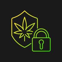 icono de vector de gradiente de seguridad de cannabis para tema oscuro. protección de dispensarios de marihuana. proporcionar un entorno seguro. símbolo de color de línea delgada. pictograma de estilo moderno. dibujo de contorno aislado vectorial