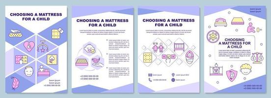 Choosing mattress for child brochure template. Baby spine health. Flyer, booklet, leaflet print, cover design with linear icons. Vector layouts for presentation, annual reports, advertisement pages