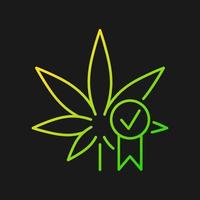 Cannabis quality control gradient vector icon for dark theme. Medical marijuana product evaluation. Drug certification. Thin line color symbol. Modern style pictogram. Vector isolated outline drawing