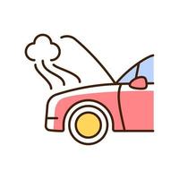 Car engine damage RGB color icon. Front end collision. Mechanical breakdown. Vehicle body, frame damage. Engine trouble. Broken transmission. Isolated vector illustration. Simple filled line drawing