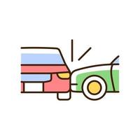 Side collision RGB color icon. Broadside crash. T-bone collision. Car accident. Distracted driving. Side-impact crash by vehicle. Speeding. Isolated vector illustration. Simple filled line drawing