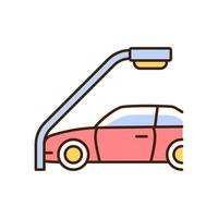 Single-vehicle collision RGB color icon. Colliding with lamppost. Head-on crash. Blameless accident. Run-off-road collision. Control loss. Isolated vector illustration. Simple filled line drawing