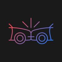 Head-on collision gradient vector icon for dark theme. Frontal crash. Two vehicles collide into one another. Thin line color symbol. Modern style pictogram. Vector isolated outline drawing