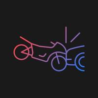 Collision with motorcycle gradient vector icon for dark theme. Dangerous situation for motorcyclist. Car accident. Thin line color symbol. Modern style pictogram. Vector isolated outline drawing