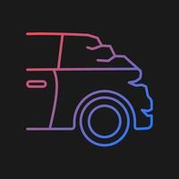 Broken boot gradient vector icon for dark theme. Bumping vehicle from behind. Rear-end collision. Trunk malfunction. Thin line color symbol. Modern style pictogram. Vector isolated outline drawing