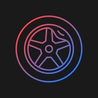 Wheel damage gradient vector icon for dark theme. Collision damaged vehicle. Cracked rim. Uneven wear in tires. Thin line color symbol. Modern style pictogram. Vector isolated outline drawing