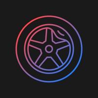 Wheel damage gradient vector icon for dark theme. Collision damaged vehicle. Cracked rim. Uneven wear in tires. Thin line color symbol. Modern style pictogram. Vector isolated outline drawing