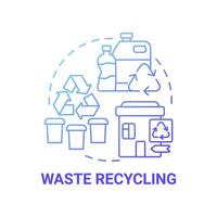 Waste recycling blue gradient concept icon. Garbage management abstract idea thin line illustration. Reprocessing materials. Plastic and paper reuse. Vector isolated outline color drawing