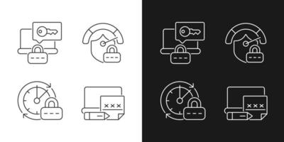 Laptop passwords linear icons set for dark and light mode. Computer safety requirement. Password management. Customizable thin line symbols. Isolated vector outline illustrations. Editable stroke