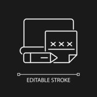 Using post it to remember password white linear icon for dark theme. Write down information. Thin line customizable illustration. Isolated vector contour symbol for night mode. Editable stroke