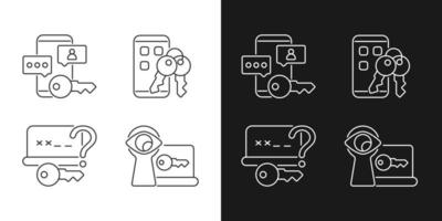 Password protection linear icons set for dark and light mode. Social media safety. Online privacy management. Customizable thin line symbols. Isolated vector outline illustrations. Editable stroke