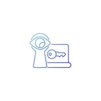 Shoulder surfing attack gradient linear vector icon. Data breach. Spying on security info. Password management. Thin line color symbol. Modern style pictogram. Vector isolated outline drawing