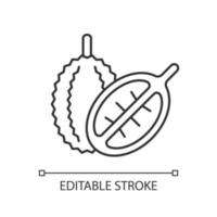 Durian linear icon. Bittersweet fruit in Singapore. Fruit with strong fragrance. Mao Shan Wang. Thin line customizable illustration. Contour symbol. Vector isolated outline drawing. Editable stroke