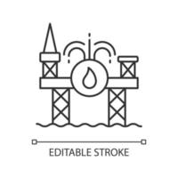 Offshore drilling linear icon. Deep-water energy project. Singaporean shipyard. Energy industry. Thin line customizable illustration. Contour symbol. Vector isolated outline drawing. Editable stroke