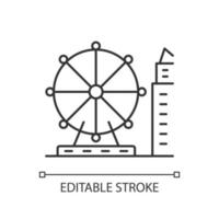 Singapore flyer linear icon. Large observation wheel. Amusement ride. Theme park. Ferris wheel. Thin line customizable illustration. Contour symbol. Vector isolated outline drawing. Editable stroke