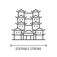 Tooth relic temple linear icon. Spiritual hub for Buddhists. Southern China architecture. Thin line customizable illustration. Contour symbol. Vector isolated outline drawing. Editable stroke
