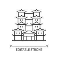 Tooth relic temple linear icon. Spiritual hub for Buddhists. Southern China architecture. Thin line customizable illustration. Contour symbol. Vector isolated outline drawing. Editable stroke