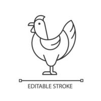 Hen linear icon. Female chicken. Broiler and layer pullet. Nesting yardbird. Poultry farming. Thin line customizable illustration. Contour symbol. Vector isolated outline drawing. Editable stroke