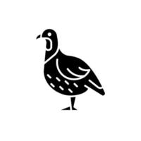 Partridge black glyph icon. Small domestic fowl. Commercial poultry raising for food. Grey landfowl breed. Livestock husbandry. Silhouette symbol on white space. Vector isolated illustration