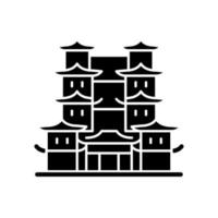 Tooth relic temple black glyph icon. Spiritual hub for Buddhists. Southern China architecture. Historical museum. Cultural complex. Silhouette symbol on white space. Vector isolated illustration