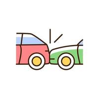 Rear-end collision RGB color icon. Hitting vehicle from behind. Aggressive driving. Accident occurs in congested traffic. Weather conditions. Isolated vector illustration. Simple filled line drawing