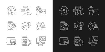Password requirements linear icons set for dark and light mode. Internet safety. Password management. Customizable thin line symbols. Isolated vector outline illustrations. Editable stroke