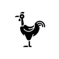 Transylvanian chicken black glyph icon. Naked neck chicken breed. Bird with featherless neck. Poultry farming for meat and eggs. Silhouette symbol on white space. Vector isolated illustration