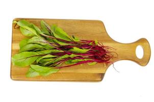 Microgreen. Red beetroot sprouts for cooking vegetarian dishes.