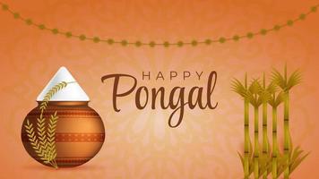 Fondo pongal feliz con olla de barro realista vector