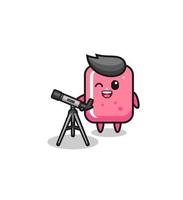 bubble gum astronomer mascot with a modern telescope vector