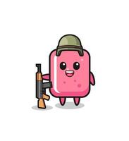 cute bubble gum mascot as a soldier vector