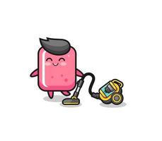 cute bubble gum holding vacuum cleaner illustration vector