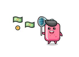 illustration of the bubble gum catching flying money vector