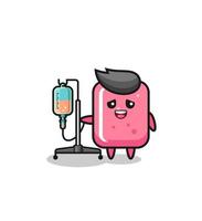 cute bubble gum character standing with infusion pole vector