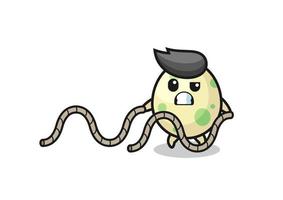 illustration of spotted egg doing battle rope workout vector