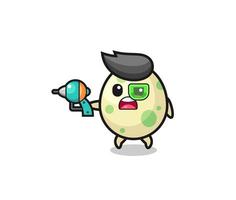 cute spotted egg holding a future gun vector