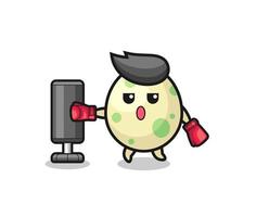 spotted egg boxer cartoon doing training with punching bag vector