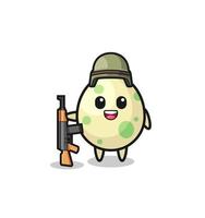 cute spotted egg mascot as a soldier vector