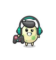 spotted egg gamer mascot holding a game controller vector