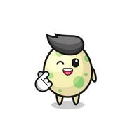 personaje de huevo manchado haciendo corazón de dedo coreano vector