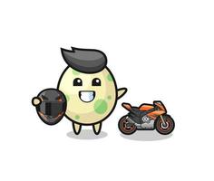 cute spotted egg cartoon as a motorcycle racer vector