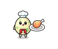 personaje de dibujos animados de chef de pollo frito de huevo manchado vector