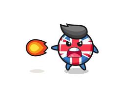 cute united kingdom flag mascot is shooting fire power vector