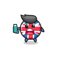 united kingdom flag mascot having asthma while holding the inhaler vector