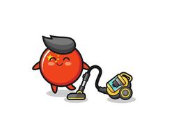 cute china flag holding vacuum cleaner illustration vector