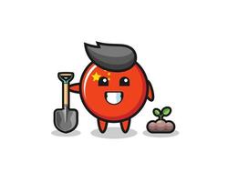 cute china flag cartoon is planting a tree seed vector