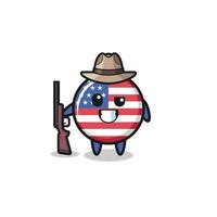 mascota del cazador de la bandera de los estados unidos sosteniendo una pistola vector