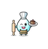 milk drop as pastry chef mascot hold rolling pin vector