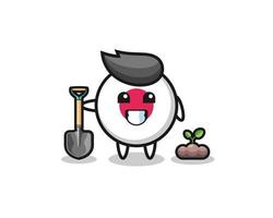 cute japan flag cartoon is planting a tree seed vector