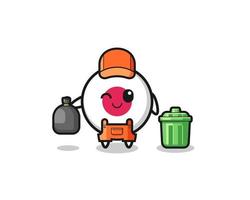 la mascota de la linda bandera de japón como recolector de basura vector